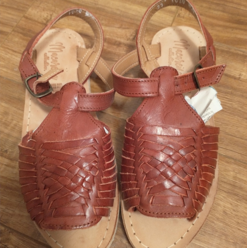 Handmade Leather Harache Sandals, size 6, Red/brown